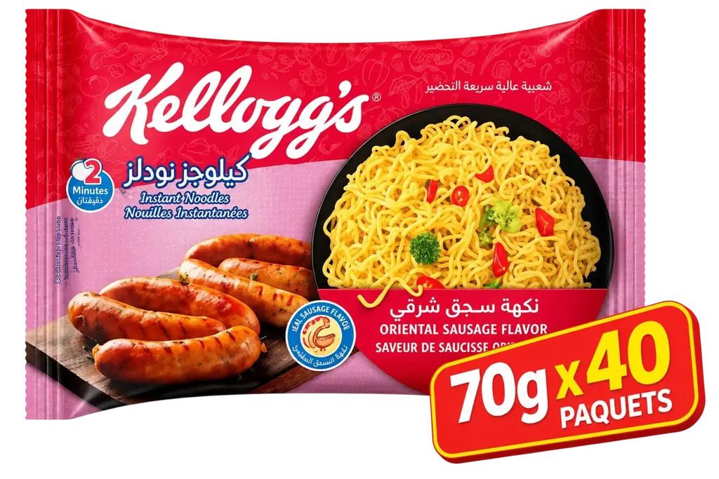 Nouilles Instantanées  – Kellogg's - Saveur Saucisse Orientale - 70G x 40 Paquets (Super Pack)