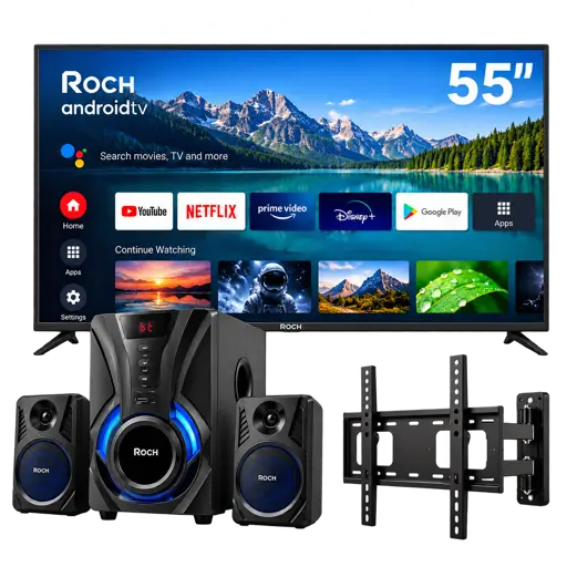 Pack Smart TV Roch 55 pouces + Woofer 60W + Support mural