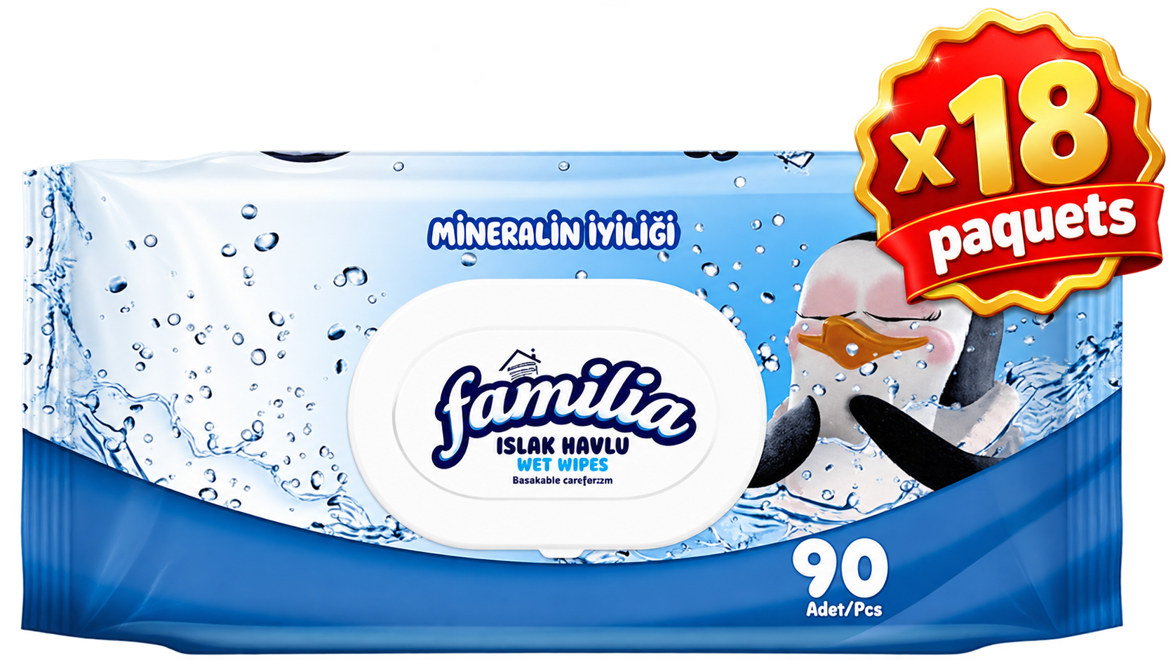 Lingettes humides Familia Mineral – 90 lingettes - lot de 18 paquets – 8690536808397