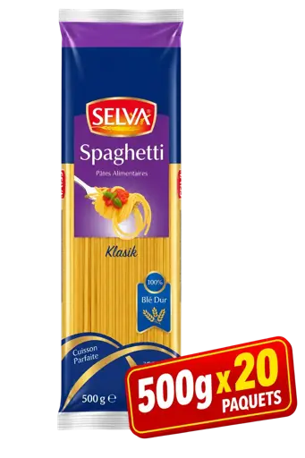 Pates Alimentaires - Selva Spaghetti - Pâtes Longues - 500g x 20 paquets