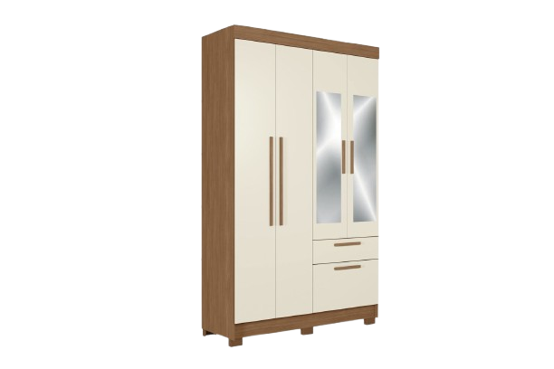 Armoire simple à 4 portes avec 2 miroirs et 2 tiroirs - 164943E - grande capacité de rangement - largeur 130 cm - hauteur 214 cm - profondeur 46 cm - design pratique pour chambre à coucher