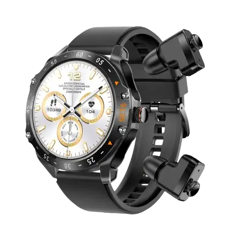Montre connectée - Porodo-  Hype - avec écouteurs Sans Fil – Écran 1,52 Pouce – Bluetooth – IP67 – Noir/Argent – 06 Mois de Garantie