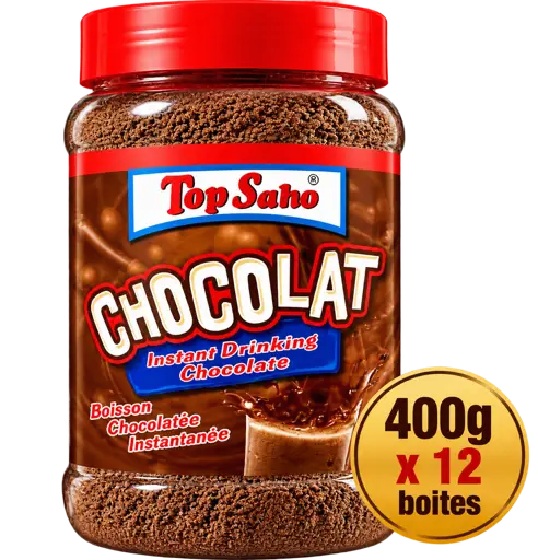 Chocolat Top Saho – Boisson Chocolatée Instantanée – 400 g x 12 Pots