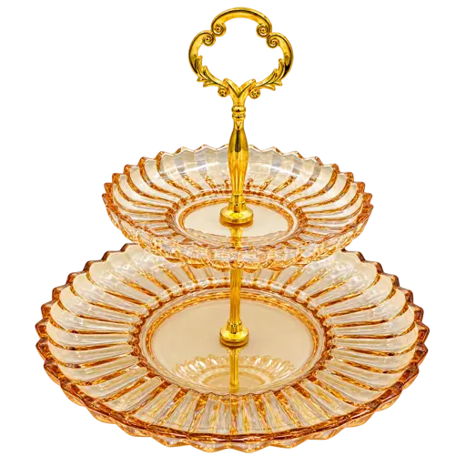 Présentoir à étages en verre doré YD263097 – 2 niveaux