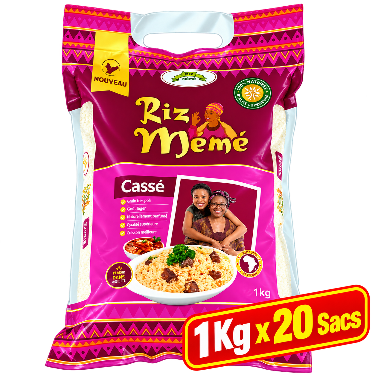 Riz Parfumé - Mémé Cassé - 100% Brisures - 1 Kg x 20 Sachets