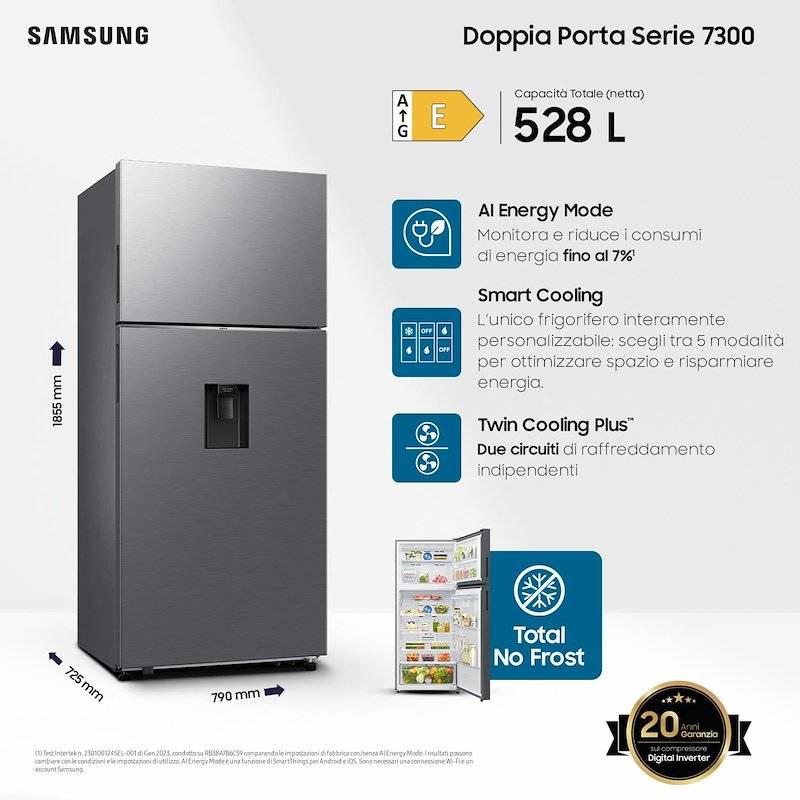 REFRIGERATEUR  DOUBLE DOOR, TOP FREEZER WITH WATER DISPENSER, 528 LITRES, INOX - RT53DG7B14S9EF