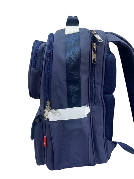 Sac à Dos - BAQILE – Bleu Marine – Multi-Poches - Poignée Rembourrée Blanche - Zips avec Finition Métallique Dorée