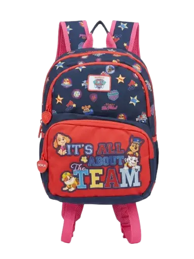 Sac à Dos Scolaire pour Enfant Pat Patrouille – Bleu Marine et Rouge – Multi-Compartiments – Poche Frontale Zippée