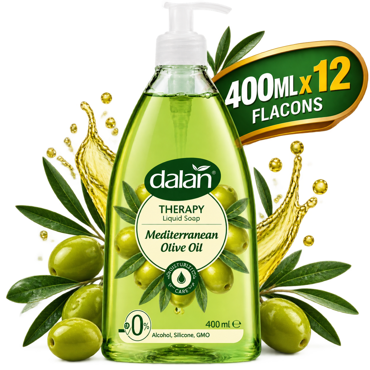 Gel de Douche - Dalan –  Hydratant à l’Huile d’Olive – Flacon de 400 ml x 12