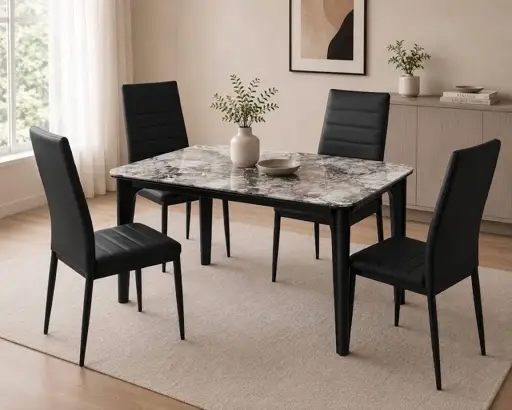 Table à manger 1,3 m  - en verre effet marbre