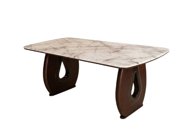 Table à manger en marbre - HB2510145 -  6 places -  160 cm × 90 cm – Plateau Marbre Beige