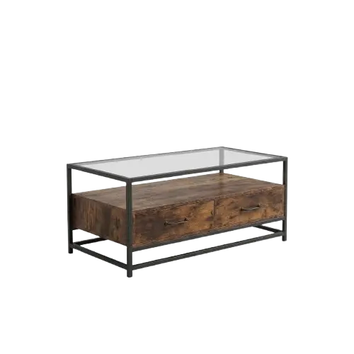 Table basse HB2510075 - en bois métal noir et 2 tiroirs