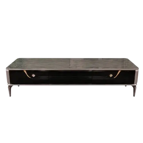 Table Basse Moderne - HB2503085 -  198 × 48 cm -  Marbre avec tiroirs - Noir