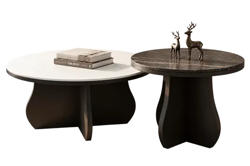 Table Basse Ronde Marbrée HB263072  - 2Set  60*60CM