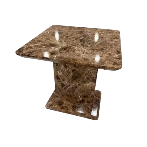 Table d’appoint carrée  HB263105 - en marbre brun poli - Pietement central massif 