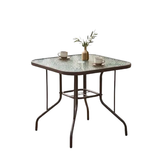 Table de patio carrée en verre HB2503057  - avec trou pour parasol
