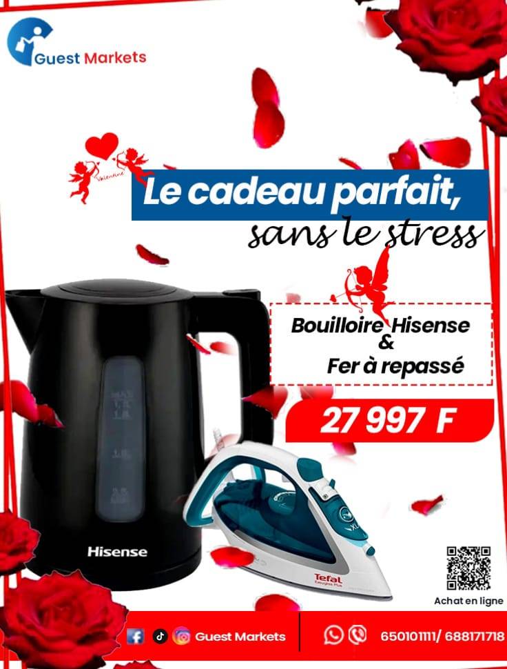Pack Saint-Valentin Élégance & Confort – Bouilloire Hisense + Fer à repasser Tefal