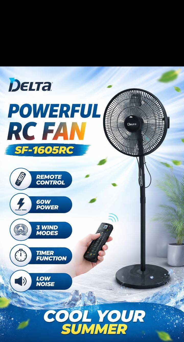 POWERFUL RC FAN DELTA SF-1605RC – Ventilateur sur Pied avec Télécommande – Grande Puissance – 03 Mois de Garantie