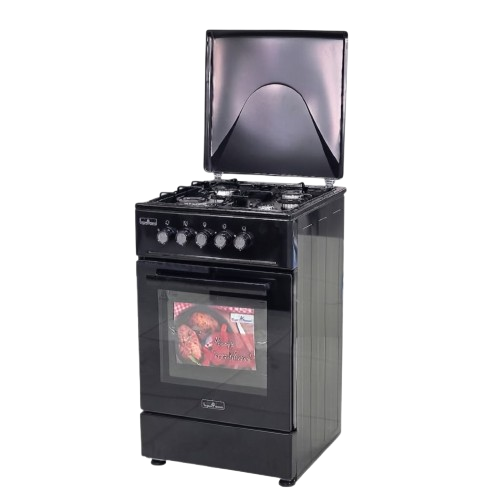 Cuisinière à Gaz 50 × 50 cm  - SUPER FLAME SFK-5057-4G BLK  – 4 Foyers – Four à Gaz – Noir – 06 Mois de Garantie
