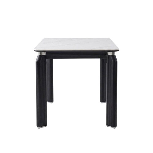 Table de salle à manger en marbre - HB2510009 - plateau 1,6 m - 35 kg - 4 à 6 personnes - tablier et pieds épais en bois massif