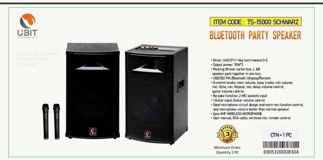 Enceinte Bluetooth Ubit -  TS-15000  -pour karaoké et événements - Garantie 03 Mois