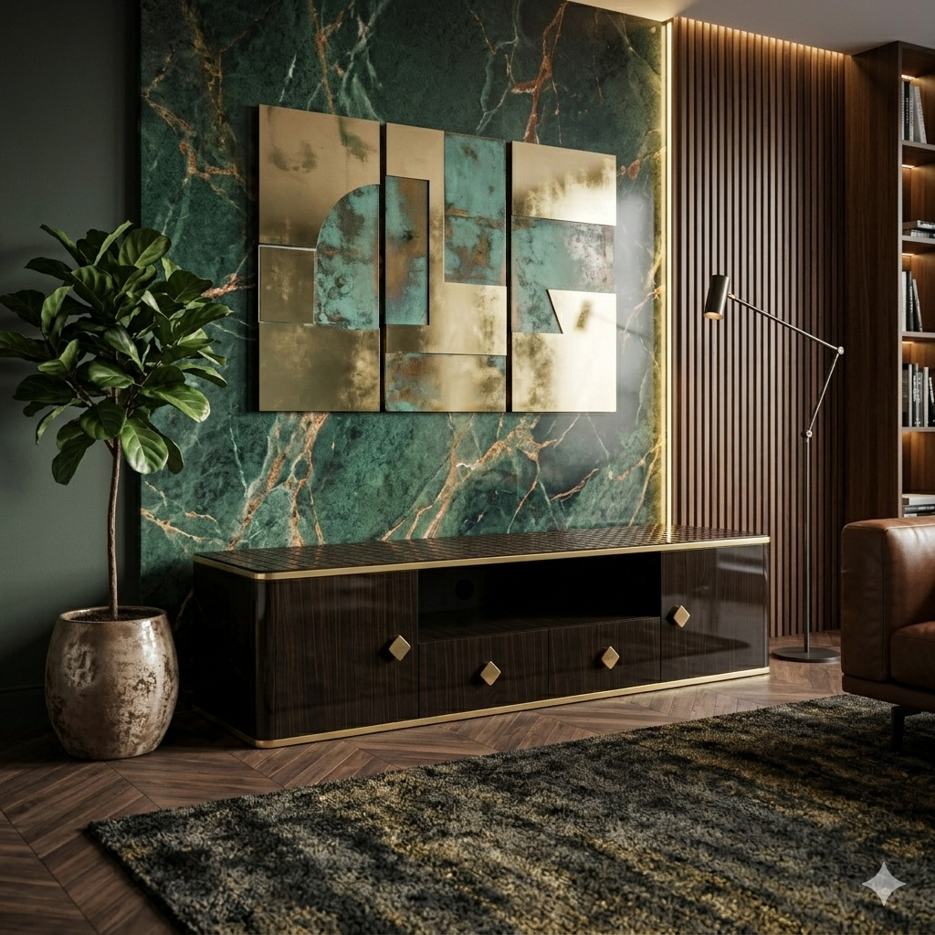 Meuble TV -  1,8 mètres -  HB2510125  - moderne marron et doré salon
