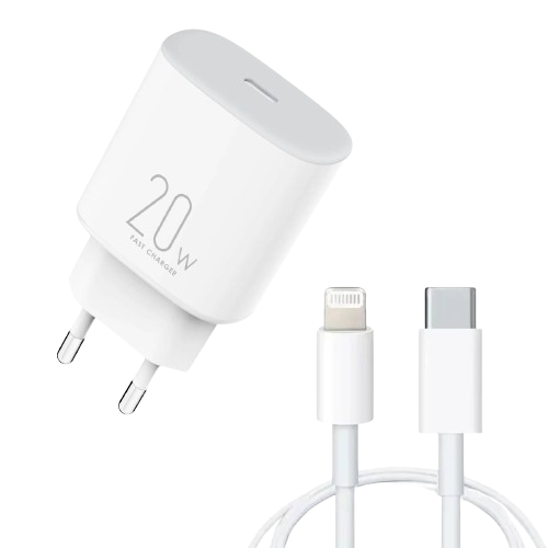 Chargeur iPhone Oraimo  - PowerCube 202 OCW-5202ECL – Charge Rapide 20W USB Type-C vers Lightning – Câble Inclus – Adaptateur Secteur PD 3.0 pour iPhone