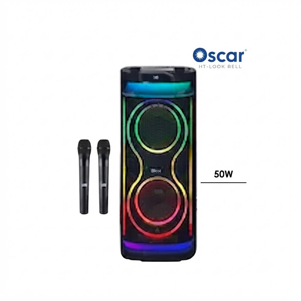 Speaker Rechargeable Portable 50W  - Oscar + 2 Micros Sans Fil OSC-06D33 – Bluetooth – USB – Carte SD – AUX – 06 Mois de Garantie