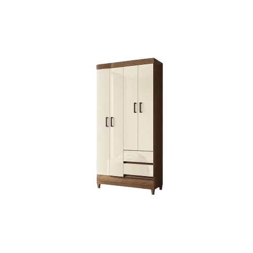 Armoire simple 4 portes avec 2 tiroirs et pieds -162961-  meuble de rangement pratique pour chambre - portes à charnières - hauteur 191 cm - largeur 92 cm - profondeur 42,2 cm 