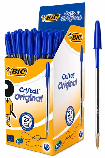 Paquets de 50 Stylos à billes BIC - Couleur Bleue - Crystal Original – Pratique pour École et Bureau - Plusieurs Couleurs