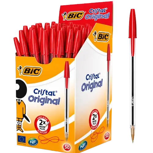 Paquets de 50 Stylos à billes BIC - Couleur Rouge - Crystal Original – Pratique pour École et Bureau - Plusieurs Couleurs