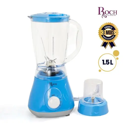 Blender 2 en 1 Roch RBL-115-C – 400W, Bol 1,5L + Broyeur, 4 Vitesses avec Impulsion, Moteur Cuivre Sécurisé – Garantie 03 Mois