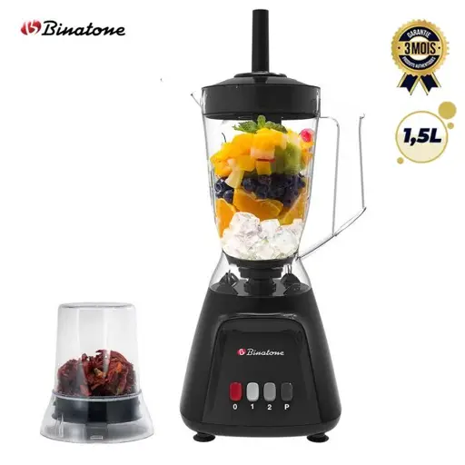 Blender BINATONE BLG-555 MK3 – 1.5L 600W – Bol Incassable – Broyeur Sec – Fonction Glace Pilée – 2 Vitesses + Pulse – 6 Lames Inox – Noir – Garantie 3 Mois