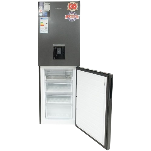 Réfrigérateur Combiné - Fiabtec - FTTL-318256 – 256 Litres – No Frost – Distributeur D’Eau – Acier Inoxydable Foncé – Garantie 06 Mois