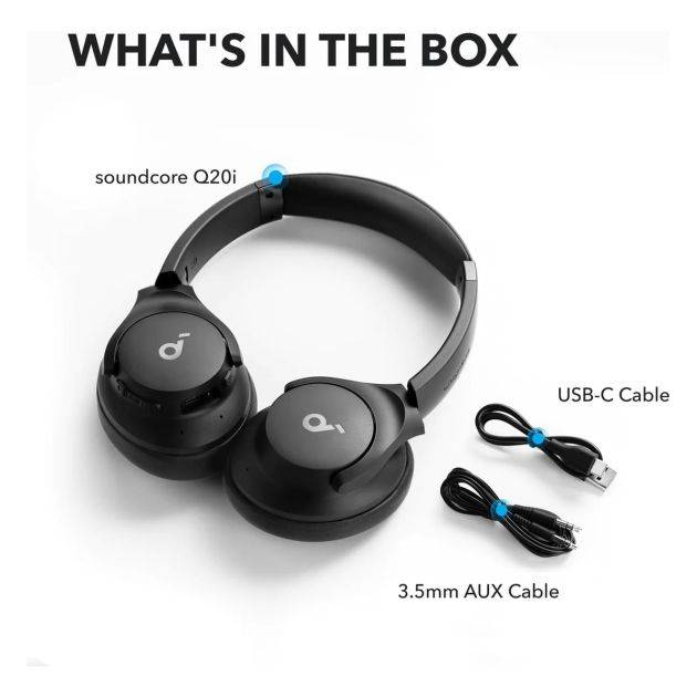 Casque Sans Fil -  SoundCore  By Anker -  Q20i – Réduction Active Du Bruit ANC – Audio Haute Résolution – Bluetooth – Autonomie 40 Heures – Garantie 06 Mois