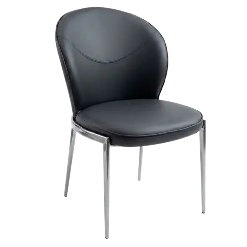 Chaise de salle à manger - HB2510001 - PU noir - piètement métal - assise ergonomique - design sobre et confortable - idéale pour salle à manger et espace repas