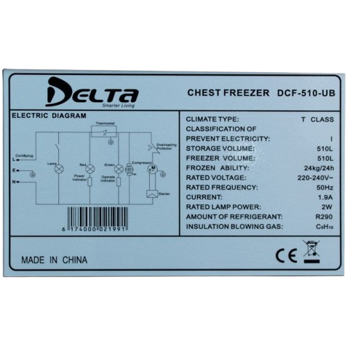 Congélateur Coffre - DELTA -  DCF-510-UB – 500 Litres – Classe Énergétique A+ – Refroidissement Rapide – Blanc – Garantie 06 Mois
