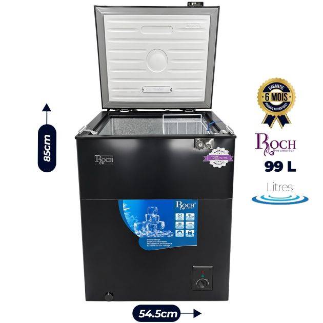 Congélateur Coffre Roch RCF-130-I – 99 Litres – Noir – Classe A+ – Tropicalisé Classe T – Serrure avec clé – Garantie 06 Mois