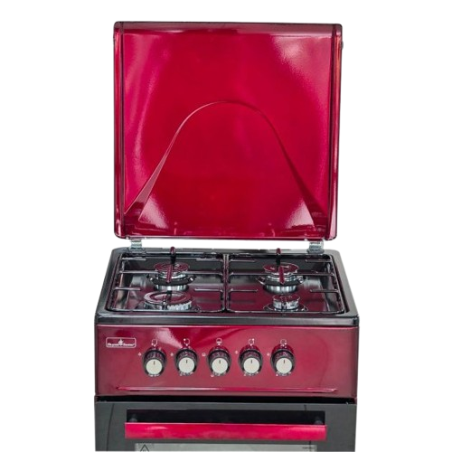 Cuisinière à Gaz  - Super Flame -  SFK-5057-4G-BURGENDY – 4 Brûleurs – 50 × 50 cm – Four à Gaz Intégré – 9,05 kW – Bordeaux – 06 Mois de Garantie