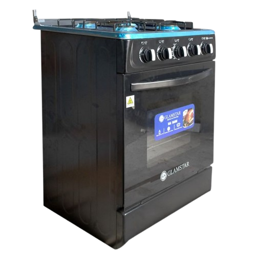 Cuisinière À Gaz -  GLAMSTAR -   60×60 Automatic – 4 Foyers – Four À Gaz – Grill Intégré – Allumage Automatique – Inox – Classe A – Garantie 06 Mois