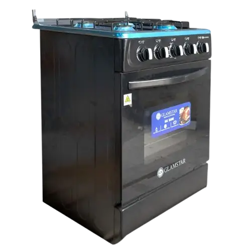 Cuisinière À Gaz -  GLAMSTAR -   60×60 Automatic – 4 Foyers – Four À Gaz – Grill Intégré – Allumage Automatique – Inox – Classe A – Garantie 06 Mois