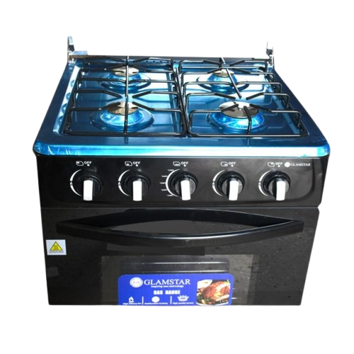 Cuisinière À Gaz -  GLAMSTAR -   60×60 Automatic – 4 Foyers – Four À Gaz – Grill Intégré – Allumage Automatique – Inox – Classe A – Garantie 06 Mois