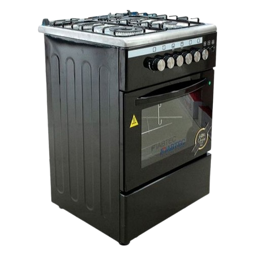 Cuisinière à Gaz - FIABTEC -  4 Feux – 60 × 60 cm – Four avec Grill et Tournebroche – Allumage Automatique & Électrique – Noir – FT-ES70-SS430 – 06 Mois de Garantie