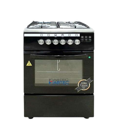 Cuisinière à Gaz - FIABTEC -  4 Feux – 60 × 60 cm – Four avec Grill et Tournebroche – Allumage Automatique & Électrique – Noir – FT-ES70-SS430 – 06 Mois de Garantie