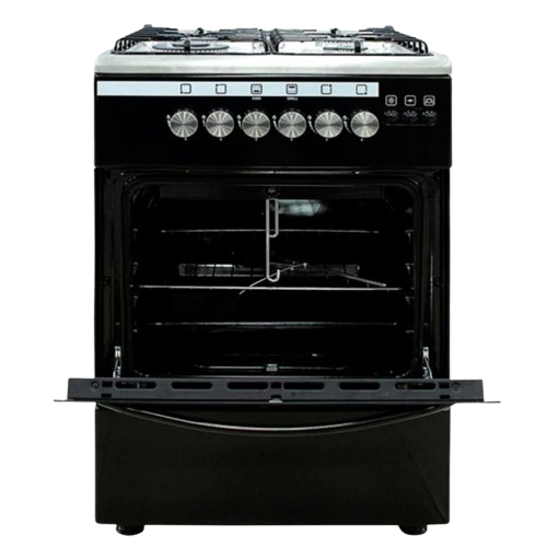 Cuisinière à Gaz - FIABTEC -  4 Feux – 60 × 60 cm – Four avec Grill et Tournebroche – Allumage Automatique & Électrique – Noir – FT-ES70-SS430 – 06 Mois de Garantie