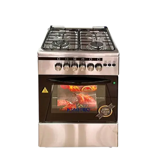 CUISINIÈRE -  FIABTEC - 60 × 60 – 4 Foyers dont 1 Triple Feu – Four à Gaz avec Grill et Tournebroche – Allumage Automatique – FT-ES70-SS430 MATT – 06 Mois de Garantie