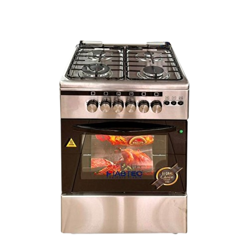 CUISINIÈRE -  FIABTEC - 60 × 60 – 4 Foyers dont 1 Triple Feu – Four à Gaz avec Grill et Tournebroche – Allumage Automatique – FT-ES70-SS430 MATT – 06 Mois de Garantie