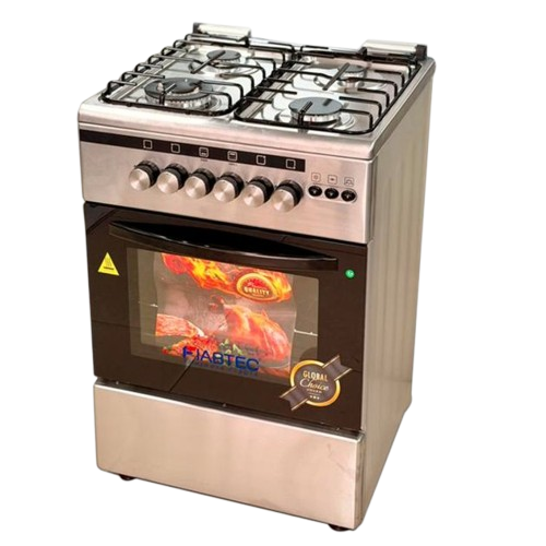 CUISINIÈRE -  FIABTEC - 60 × 60 – 4 Foyers dont 1 Triple Feu – Four à Gaz avec Grill et Tournebroche – Allumage Automatique – FT-ES70-SS430 MATT – 06 Mois de Garantie