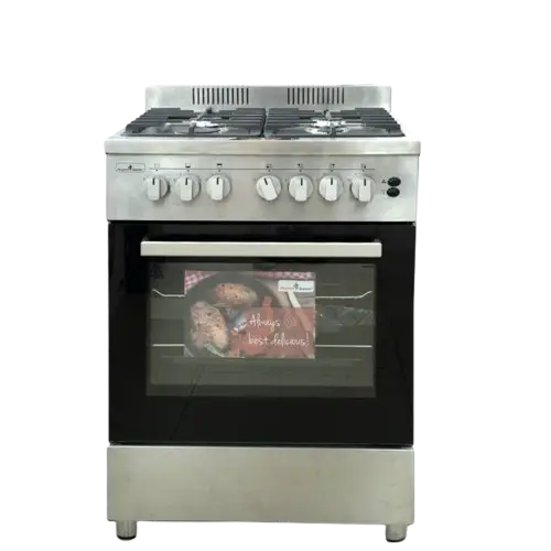 Cuisinière à Gaz -  Semi-Professionnelle -  SUPERFLAME -  SFK-606040G SP – 4 Brûleurs – 60 × 60 cm – Four à Gaz avec Grill & Rôtissoire – Inox – 06 Mois de Garantie
