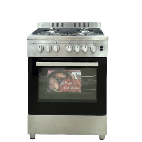 Cuisinière à Gaz -  Semi-Professionnelle -  SUPERFLAME -  SFK-606040G SP – 4 Brûleurs – 60 × 60 cm – Four à Gaz avec Grill & Rôtissoire – Inox – 06 Mois de Garantie